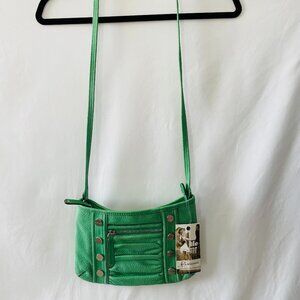 NWT B. Makowsky Womens Green Leather Studded East West Crossbody Bag Size S